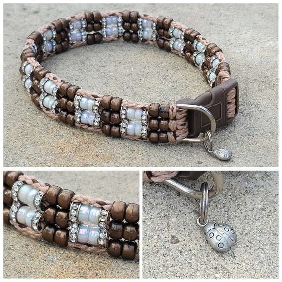 Custom Handmade Beaded Bling Dog Collar - Picture 1 of 4